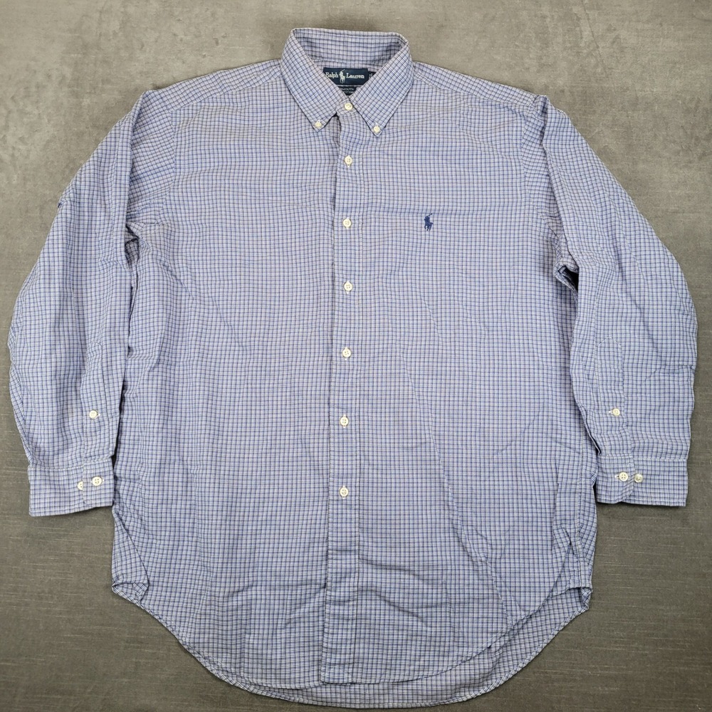 Ralph Lauren Yarmouth‎ Plaid Button Down Long Sleeve Dress Shirt Blue Size Med